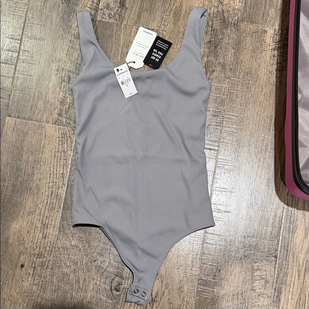 NWT Express Women’s Light Gray Ribbed Thong Bodysuit